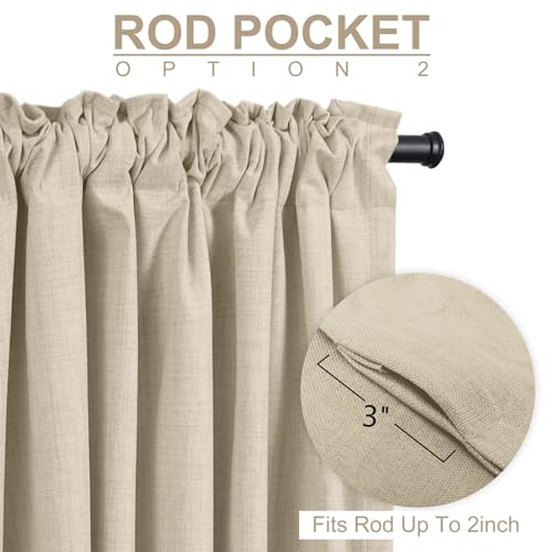 Image of 100% Blackout Shield Linen Blackout Curtains for Bedroom 102 Inches Long, Back Tab /Rod Pocket Living Room Drapes, Thermal Insulated Blackout Curtains 2 Panels Set, 50 inch W x 102 inch L, NaturalFlax