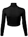 KOGMO Women's Lightweight Fitted Long Sleeve Turtleneck Crop Top with Stretch-L-Black