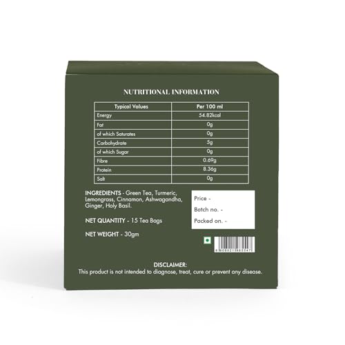Image of Celeste Immunity, Turmeric Ginger Tea - With Ashwagandha, Holy Basil, Lemongrass & Cinnamon | 15 Pyramid Green Tea Bags | 100% Natural Ingredients