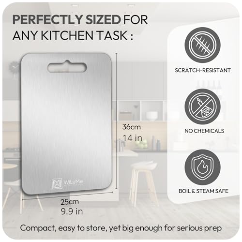 Tabla de cortar de titanio puro 100%, doble cara, resistente para cocina, 35.56 x 25.15 cm miniatura 3
