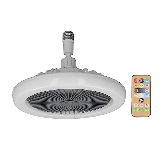 Ventilador de teto de 10 polegadas com luz, suporte de lâmpada E27, controle remoto, luz LED regulável para ventilador de teto com temporizador, ventilador fechado de perfil baixo