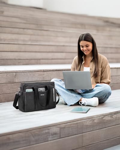 G4Free Canvas Tote Bag with Pockets, Medium Size Crossbody Work Tote Bag for Women Zipper Closure (Black) — view 2