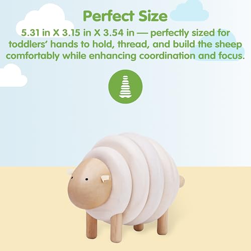 Image of PlanToys Lacing Sheep Wooden Threading Toy for Kids Ages 3+ Montessori | lacing sheep wooden threading toy, montessori fine motor coordination, focus creativity activity, ages 3+, preschool learning