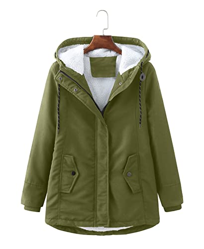 NJNJGO Casaco feminino de inverno com parca grossa e zíper forrado com lã, jaqueta longa de inverno