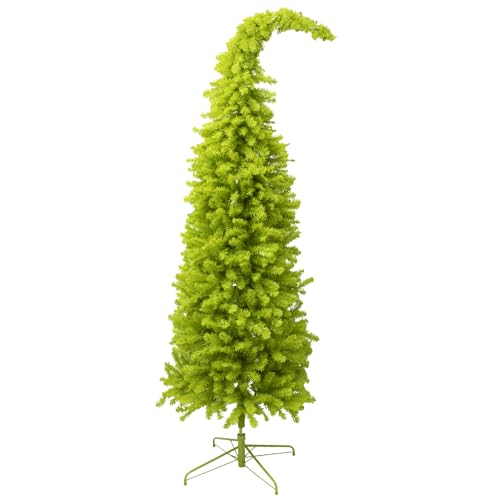Hobby Lobby Whimsical 7.5 Feet Artificial Christmas Tree, 4-Section Lime Green, Hinged Branches, Drooping Top, Metal Stand, 1,339 Tips