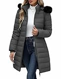 Yusongirl Winter Puffer Coat for Women Thickened Fleece Lined Warm Jackets with Detachable Hooded Waterproof Parka Coats(Dark Gray,L)