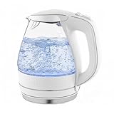 OVENTE Electric Kettle, 1.5L Borosilicate Glass Countertop Water Heater and Boiler for Coffee or Tea, BPA-Free, Auto Shut-Off, Boil-Dry Protection, Removable and Washable Spout Filter, White KG83W