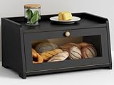 Goozii Black Bread Box for Kitchen Countertop, Small Vintage Counter Top Breadbox, Homemade Bread Storage Container for Sourdough Loaf, Farmhouse Wooden Corner Kitchen Counter Organizer for Cabinet