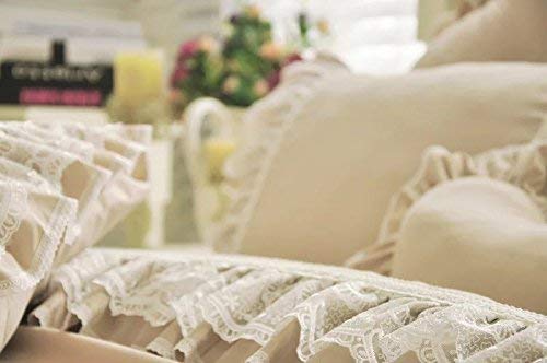 Lelva Shabby Ruffle Duvet Cover Set California King Cotton Chic Wrinkle Girls Bedding Khaki 4 Piece Romantic Lace Design Bed Skirt #TOP7