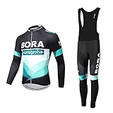 Linarun Herren Radtrikot Set Fahrradtrikot Langarm + Fahrradhose mit 5D Sitzpolster Rennrad Trikot Fahrradbekleidung Atmungsaktiv und Schnell Trockend