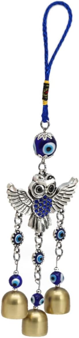 Decorative Owl Bell Pendant with Blue Eye Iron Wall Hanging Ornament