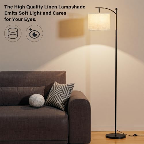 Image of Ambimall 60 inch Floor Lamp for Living Room with 3 Color Temperatures, Adjustable Grey Shade with Black Pole, Tall Lamp for Bedroom Office Classroom Dorm Room, 9W Bulb Included