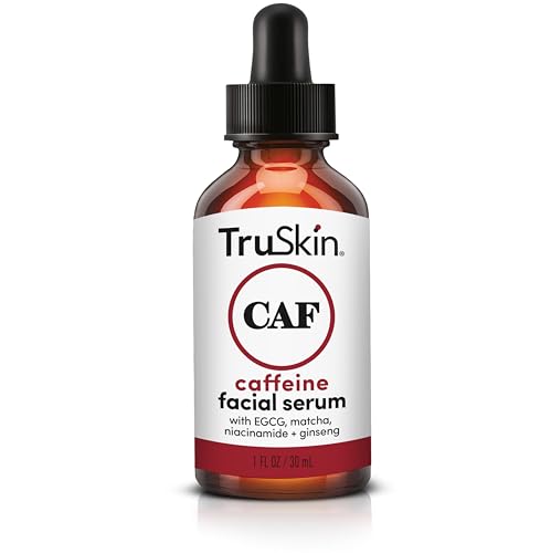 TruSkin Caffeine Face & Eye Serum – Energizing 5% Caffeine Serum with EGCG Niacinamide Matcha and Ginseng – Improve Look of Under Eye Dark Circles and Puffiness, 1 fl oz