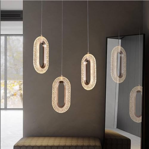 Image of SINOMAN Modern LED Hanging Pendant Light Crystal Acrylic Shade Ceiling Lamp Gold Finish Oval Shape 3 in 1 Color Changing, Ambient Lighting Set of 2 for Living Room, Bedroom, and Home Decoration