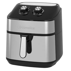 EMtronics EMAFS9S XL Extra Large Family Size Air Fryer 9 Litre for Oil Free & Low Fat Healthy Cooking, 60-Minute Timer - Stainless Steel