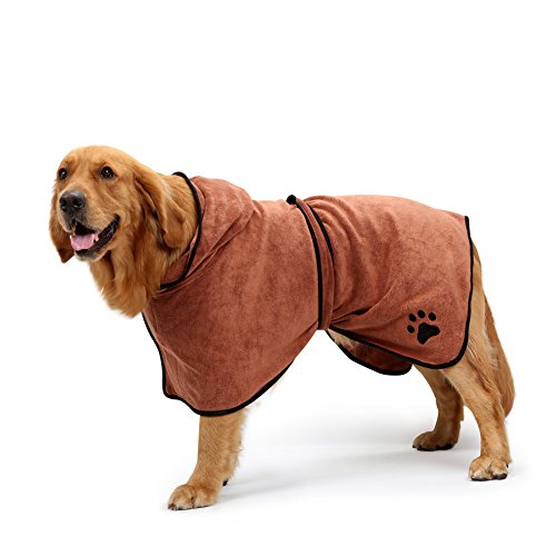 Yunt Badenmantel Hunde Fleece schnelltrocknend verstellbare Bademäntel mit Kaputze für Hautier Hunde Katzen Blau/Braun S/M/L/XL Cover