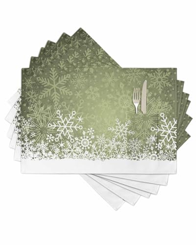 Sage Green Snowflakes Christmas Placemats Set of 6, Winter Xmas