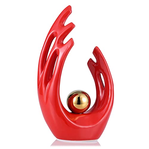 Lccck 12'' H Red And Gold Abstract Art Ceramic Statue Sculpture, Home Modern Centerpiece Dinner Table, Kitchen, Bathroom Mantelpiece Coffee Table Office Entryway Aesthetic Decoration Big #TOP2