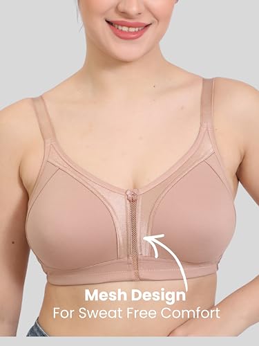 Image of GLAMORAS Women Cotton Spandex Non Padded & Non Wired Minimizer Everyday Bra| Structured for Bounce Control with Full Coverage & Broad Side Wings Prevents Side Spillage