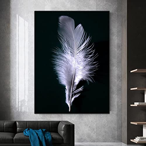 Toile Peinture Plume pour Habiller un Mur Vide Salon Noir et Blanc