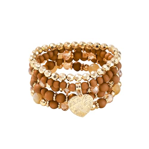 SLYAIH Boho Beaded Bracelets for Women Colorful Boho Stackable Trendy Design with Gold Plated Bead Bracelet Handmade Bohemian Bracelets Jewelry Gifts