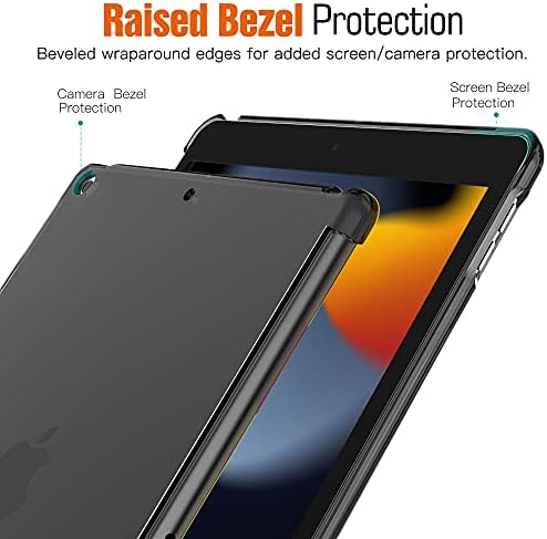 MoKo Case Fit New iPad 9th Generation 2021/iPad 8th Gen 2020/iPad 7th Gen 2019, Frosted Transparent Slim Hard Plastic Clear Back Cover [Compatible with Official Keyboard] - Clear Black