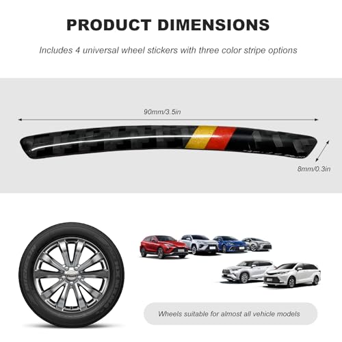 VCYOPN 4 PCS Carbon Fiber Car Wheel Rim Sticker, 3D Germany Flag Emblems Auto Wheel Protective Strips, Anti-Scratch Tire Rim Decorative Decal for Cars Motorcycles Bicycles