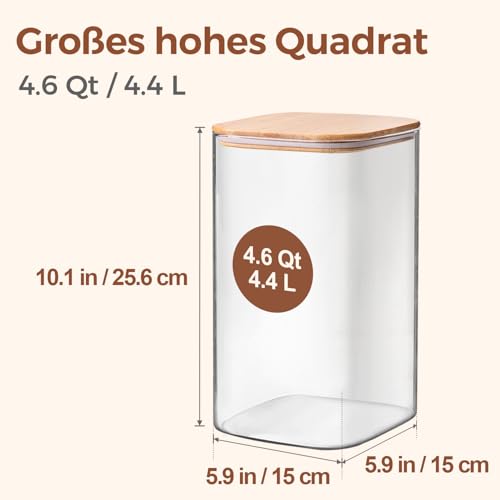 ComSaf Vorratsgläser Glasbehälter mit Deckel， Groß für Mehl 4,4 L, 2er Set – Ansicht 2