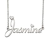 Aoloshow Stainless Steel Silver Heart Jasmine Name Plate Necklace Jewelry Birthday Gifts for Girls