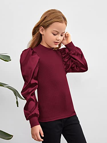 Image of Floerns Girls Casual Puff Long Sleeve Round Neck Rib Knit Blouse Tee Tops