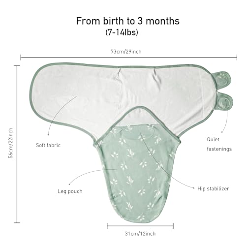 Soarwg Kids Pucksack Baby 0–3 Monate Swaddles Decke Babyschlafsack Pucktuch Neugeborene Wickeltuch Säuglinge Schlafsack, 100% Bio-Baumwolle für Kleinkinder, Unisex, Mädchen und Jungen 3er Pack (Grün)
