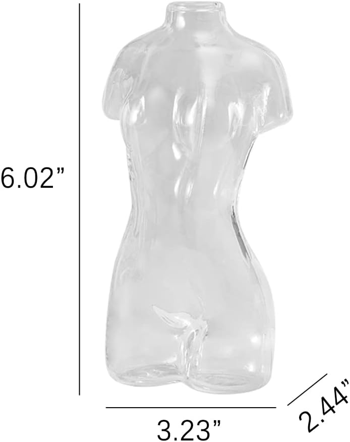 Female Form Body Vase Women Body Flower Pot Glass Vase Decor Dried Flower Vase Flower Arrangement Vase Artificial Flower Container for Home and Office Decoration (Transparent)
