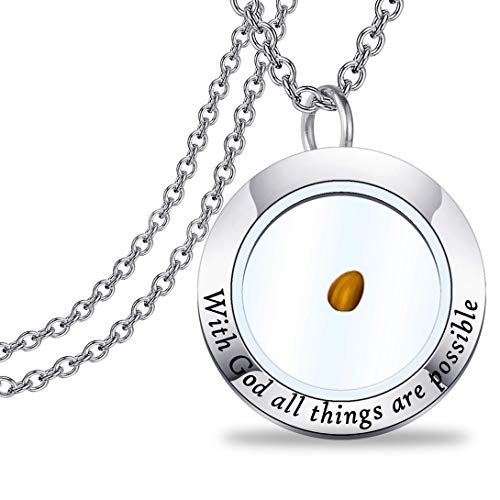 ENSIANTH Faith Jewelry with Faith All Things are Possible Mustard Seed Pendant Mustard Seed Necklace for Women Girls (With God Necklace)