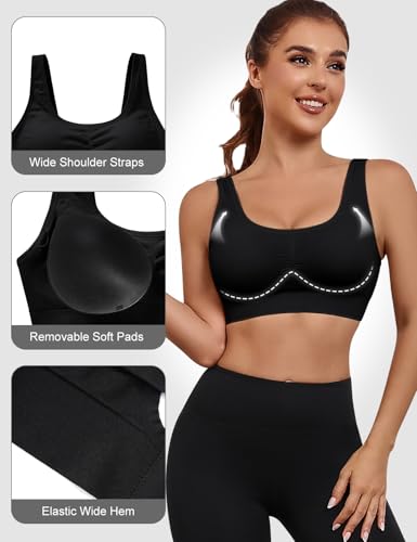 Yuson Girl Sujetador Deportivo Mujer Sujetador Espalda Abierta Sin Costuras Transpirable Relleno Extraíble Bajo Impacto Yoga Pilates(Negro, M) - imagen 3