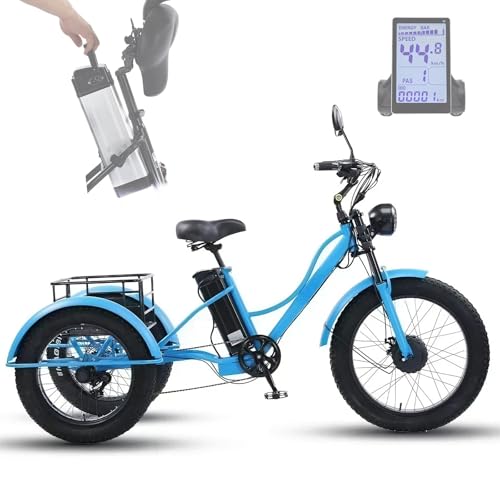 WuXQuuzlh Triciclo Eléctrico para Adultos 24 Pulgadas, Equipado con Un NeumáTico Trasero De Nieve De 20 Pulgadas, Capacidad De Escalada 10°-12°, Cesta De Almacenamiento para Ideal para Uso Familiar A