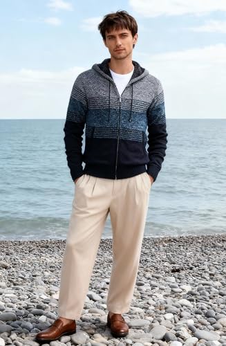 Mens Alight Gray Long Sleeve Hoodie - Knit Sweatshirt Jacket Coat | Thick Fleece for Autumn Winter | Classic Knit Men's M Size