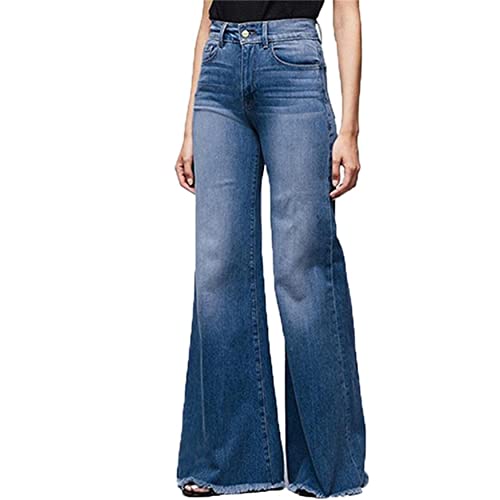 Women's High Waist Flare Bell Bottom Jeans Pants Stretch Retro Wide Leg Denim Pants Raw Hem Jean Trousers (2X-Large,Dark Blue)