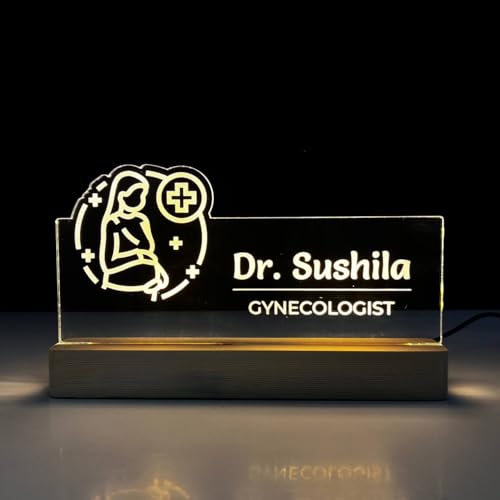 Image of Customized LED Name Plate for Office Desk Table Lamp Name Sign Birthday Gift For Female Specialist Gynecologist Maternity Pregnancy Doctor Size (10 x 6 inch) (For Gynecologist)