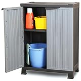 Holepyr Armadio in plastica, 68 x 39 x 92 cm, grigio, con 2 ante, 2 ripiani, chiudibile, ideale per ufficio, garage, cantina, spazio e ordine in casa