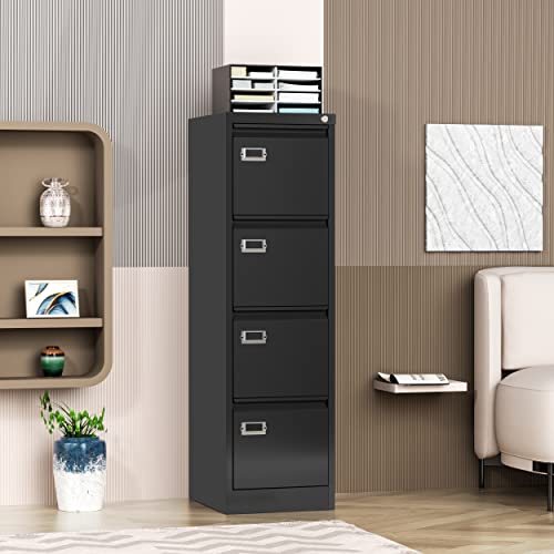 Afaif 4 Drawer File Cabinet With Lock, Office File Cabinets For Home Office,18" Deep Metal Narrow Vertical Filing Cabinet, Black File Cabinet Office Storage Cabinet Organizer Fits Letter/Legal Size #TOP4