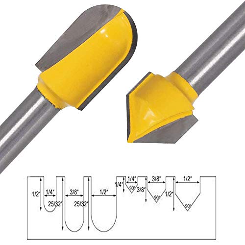 Eyech 3Pcs 90 Degree V Groove Router Bit Set Cnc Engraving V Grooving Bit Add 3Pcs Core Cove Box Round Nose Router Bits Set -1/4" Shank #TOP4