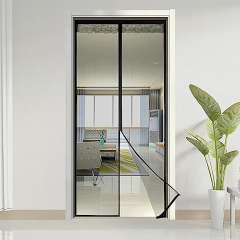 Shatex Updated Fiberglass Magnetic Screen 32"x96"，Magnetic Screen Door, Heavy Duty Mesh Curtain for Sliding Door, Self Closing Sealingly & Tightly,Pets & Kids Friendly, Black Cover