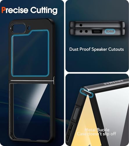 Image of REALCASE Stylish Case for Samsung Z Flip 6 5G, Slim Crystal Clear Acrylic PC Back Cover [Hinge][Transparent] Soft Silicone Bumper Full-Body Shockproof Protective Case for Samsung Z Flip 6 5G