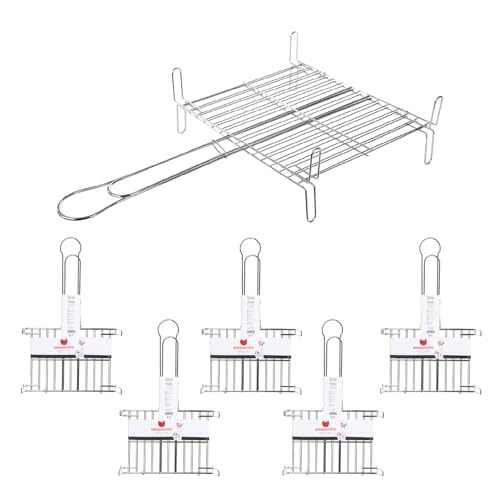 Pack 6 Parrillas Barbacoa Doble con Patas, Metal Resistente y Duradero. Mayor resistencia a la Corrosión. Ideal para asar Carne, Verduras y Pescados. Hostelería, Bar, Restaurantes (20x30cm (6Uds)
