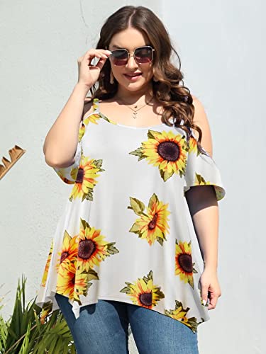 Image of LARACE Cold Shoulder Tops for Womens Summer Clothes Spaghetti Strape Tunic Oversized Shirts Asymmetrical Plus Size Blouse