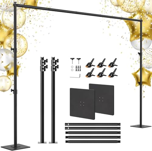 Backdrop Stand 10x10 ft Adjustable Photo Backdrop Stand Kit, Heavy Duty Pipe and Drape Photography Background Support with Flat Metal Base for Wedding, Party, Video Studio, Birthday, Black