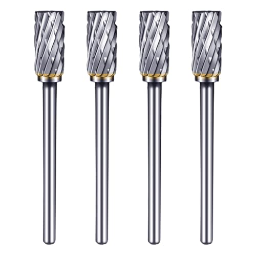 4PCS Carbide Die Grinder Bits, 1/8 Shank Tungsten Steel Double Cut Rotary Burr, Cylindrical File Drill Bit Rotary Working Tools for Grinding, Metal Carving, Drilling, Polishing