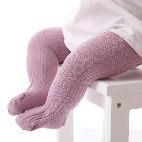 Image of SYGA Baby Tights For Girls Soft Cotton Infant Leggings Toddler Solid Knit Socks Newborn Warm Crochet Pants Stockings - Purple