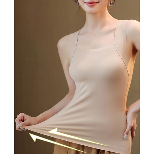 Tank Tops with Built in Bras for Older Women Plus Size Camisole Beige XL - image 3