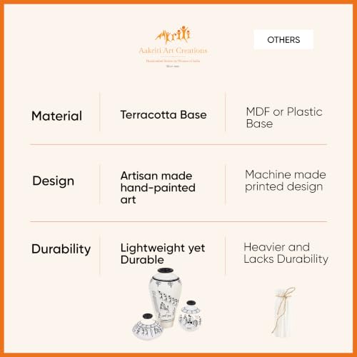 Image of Aakriti Art Creations Tribal Tales Terracotta Vase Set of 3 | Hand-Painted Warli Art White Flower Vases | Matte Finish Decorative Vases for Living Room, Table Decor & Gifting